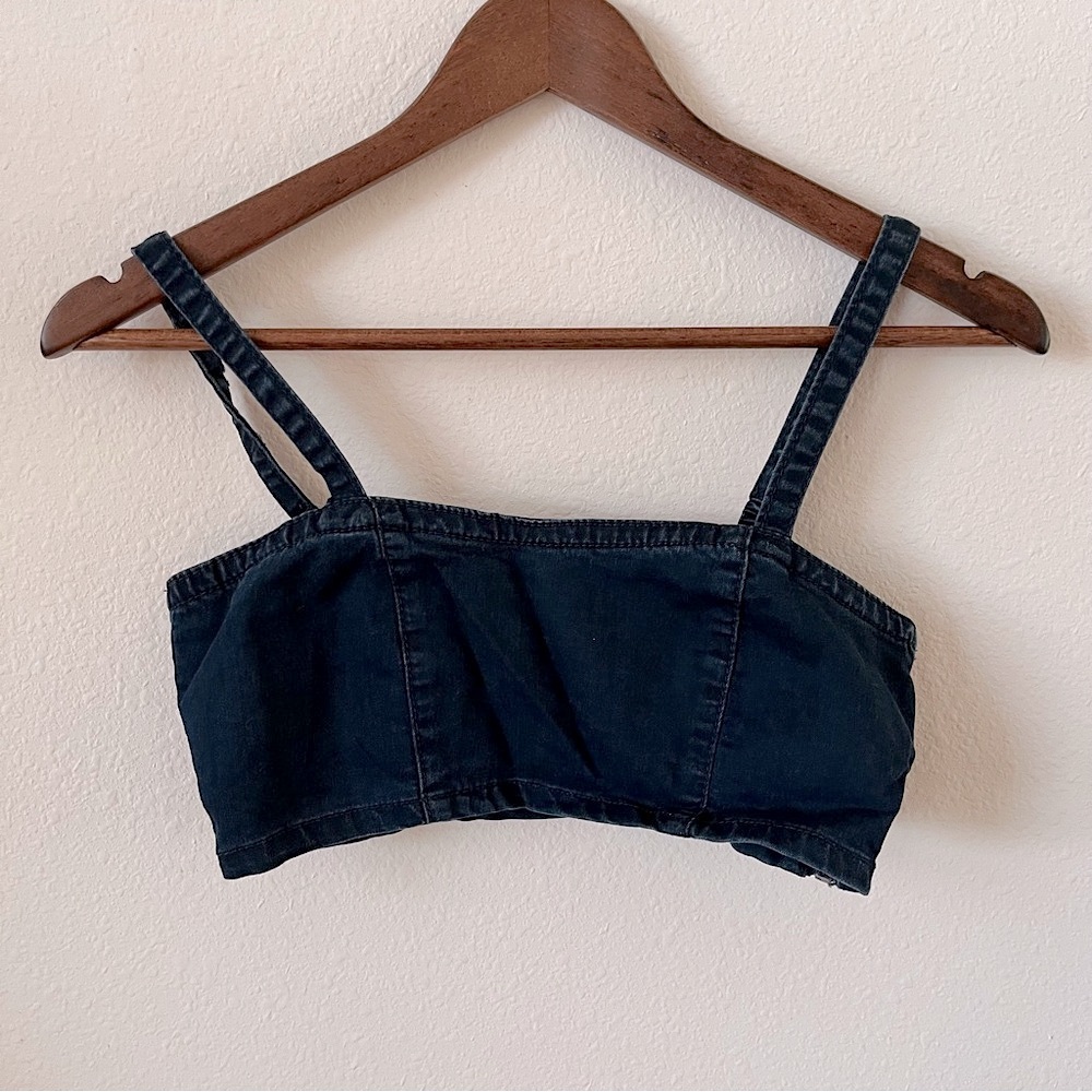 Modcloth Bow Denim Crop Top Festival Summer Boho Minimalist